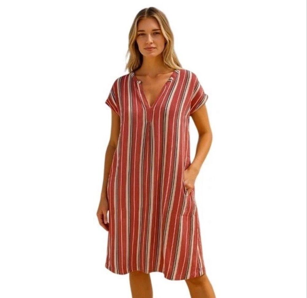St Johns Bay Linen Blend Shift Dress Beachy Coastal Americana Vacation 2X